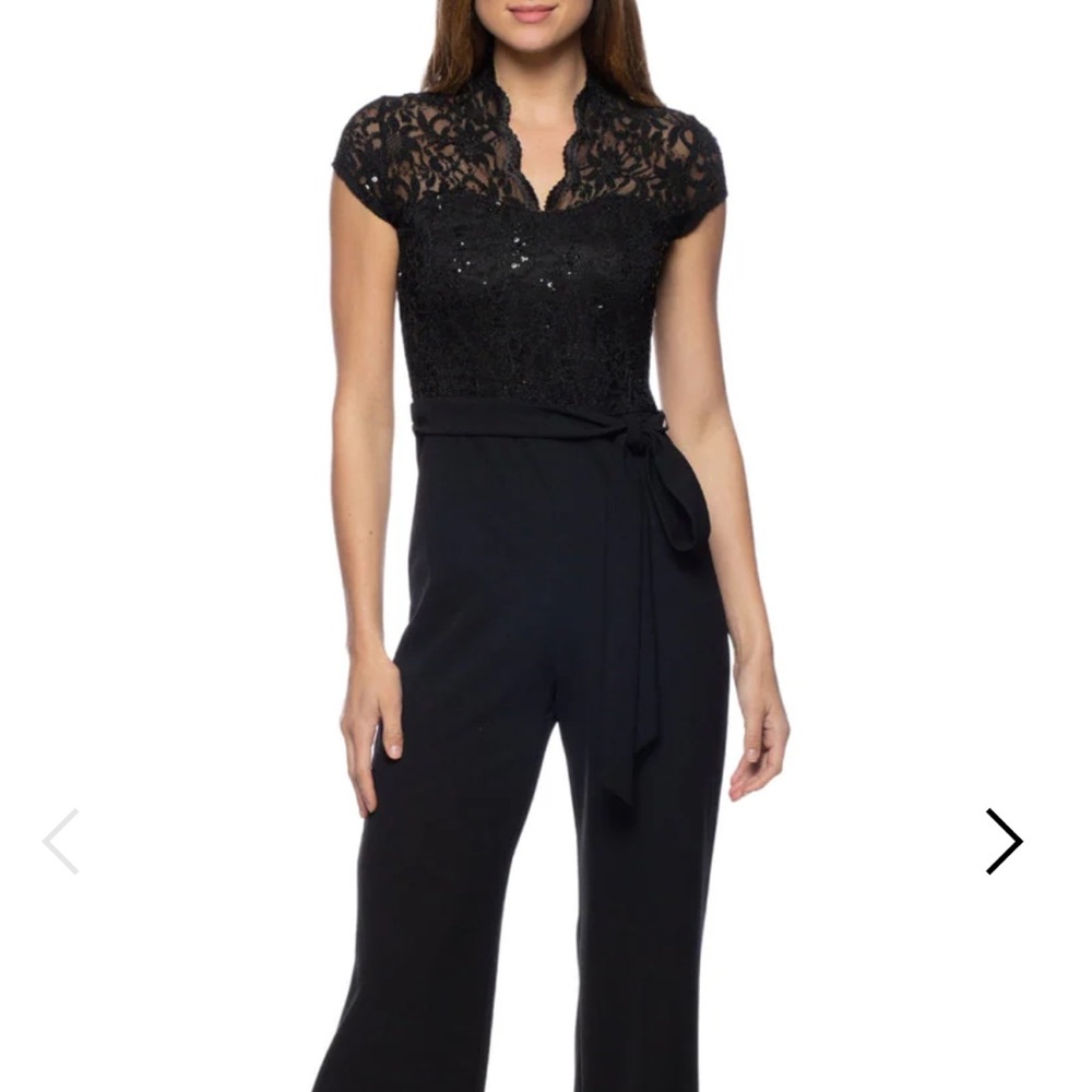 MARINA Black Jumpsuit with Lace Cap Sleeves